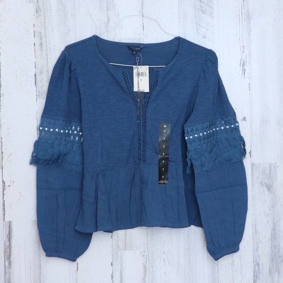Lucky Brand Cutout Peasant Top Blue Small - Picture 2 of 9